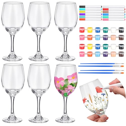 6 Sets Paint Your Own Acrylic Wine Glass Crafts DIY Painting Kit