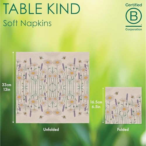 Table Kind 100 x Soft Recycled Floral Napkins Wildflower Napkins for Decoupage Daisy Bee Pretty Disposable Party Serviettes for Spring Weddings (100 Count)