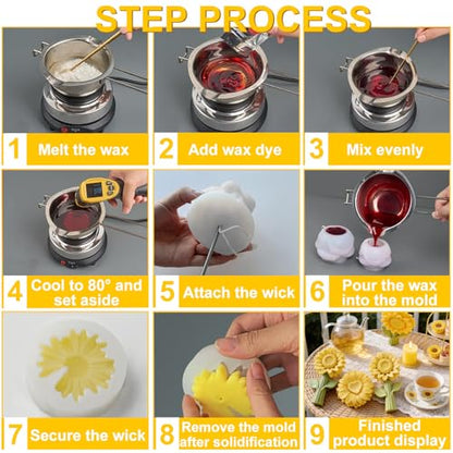 2PCS 3D Sunflower Candle Silicone Mold for Candle DIY Soap Resin Craft