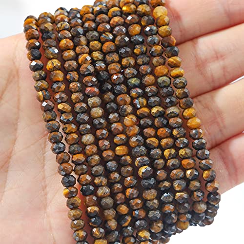 Natural Yellow Tiger Eye Beads 4x2mm 120pcs Faceted Rondelle Loose Semi Gemstone Beads for Jewelry Making Design (120 Count)