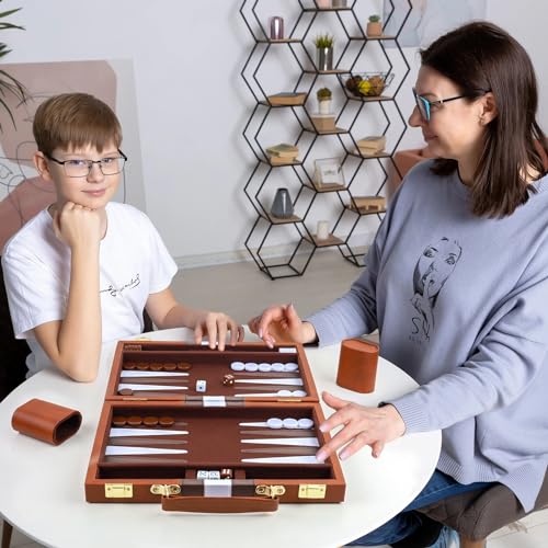 Backgammon Set 2 Players Classic Backgammon Sets for Adults Board Game with PU Leather Case Portable and Travel Backgammon Set