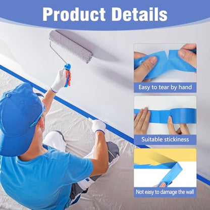 3 Rolls Painters Tape 2 Inch Wide Blue Painters Tape for Wall Painting (3 Count)