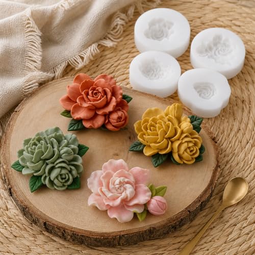 4 Pcs 3D Flower Candle Silicone Molds
