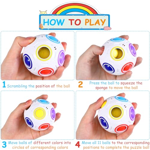 12 Pack Rainbow Puzzle Balls Magic Fidget Balls with 2 Pcs Pouches Fidget Toys for Boys and Girls Funny Stress Reliever Toys for Kids Teens and Adults Back to School Birthday Gifts (12 Count)