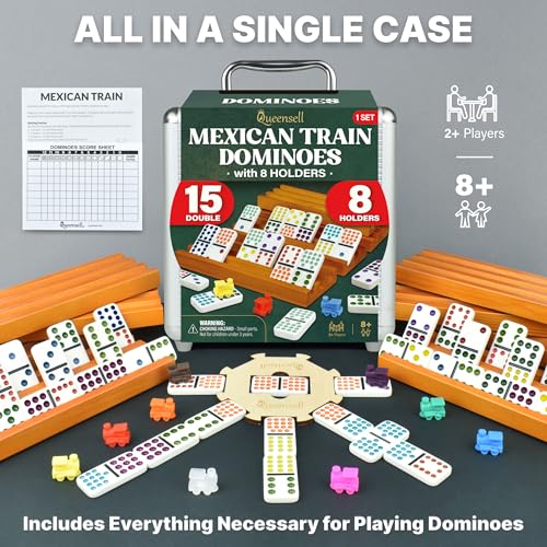 Mexican Train Dominoes Set Double 15 with 8 Holders
