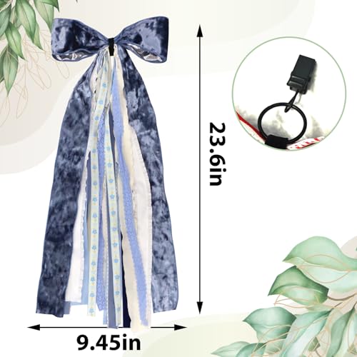 Large Blue Velvet Ribbon Bow for Wreath