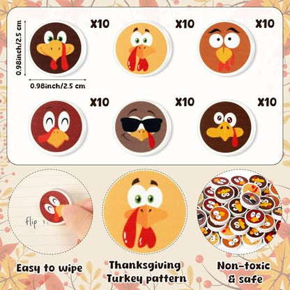60Pcs Thanksgiving Mini Erasers Bulk Cute Cartoon Turkey Pencil Erasers 3D Assorted Novelty Stationery for Student Classroom Prizes Homework Rewards Autumn Party Goodies Filling Supplies (60 Count)