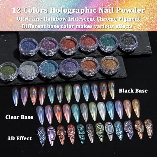 12 Colors Holographic Nail Powder (2.7 Ounce)