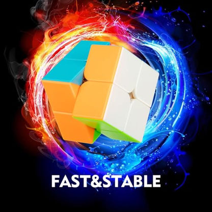 Stickerless 2x2 Speed Cube with Stand & Guide for Kids & Adults