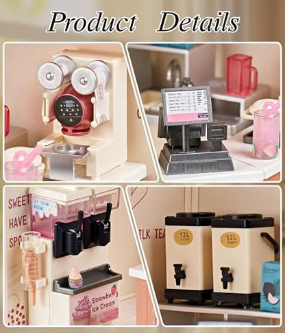 Bubble Tea Shop DIY Miniature House Kit with Roof & LED Light