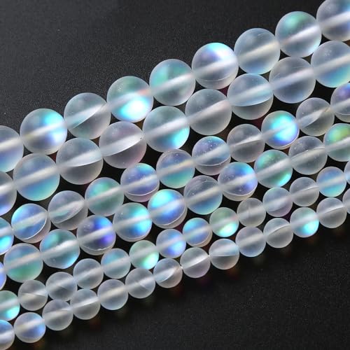 32pcs 12mm Natural White Mystic Aura Quartz Beads Frosted Matte Moonstone Round Loose Beads for Jewelry Making DIY Bracelet Necklace 15"