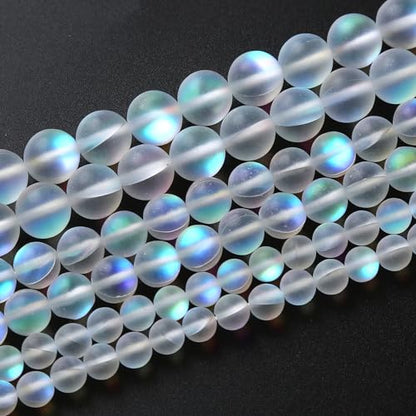 32pcs 12mm Natural White Mystic Aura Quartz Beads Frosted Matte Moonstone Round Loose Beads for Jewelry Making DIY Bracelet Necklace 15"