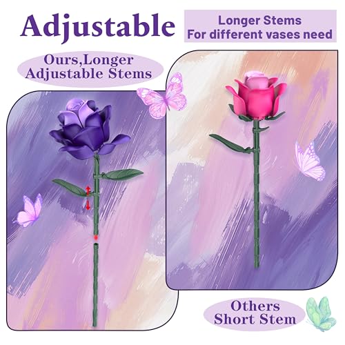 Purple Roses Flower Bouquet Building Sets