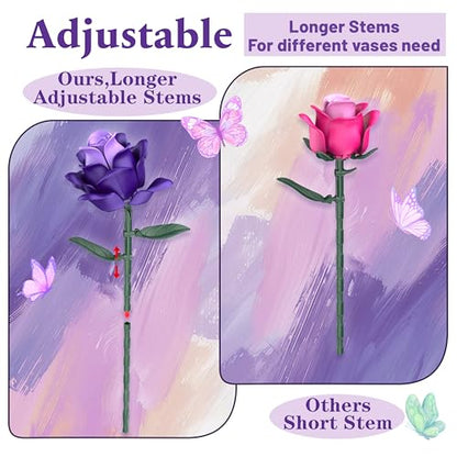 Purple Roses Flower Bouquet Building Sets
