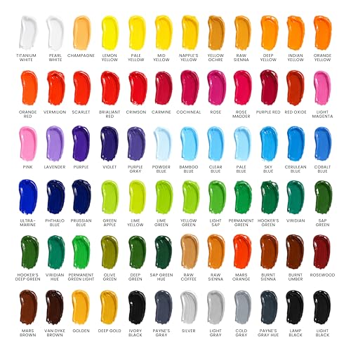 72 x 21ml Heavy Body Acrylic Paint Set with 3 Brushes (51.1268 Fl Oz)