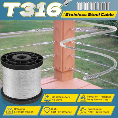 600FT 1 32IN T316 Stainless Steel Cable with 150Pcs Sleeves