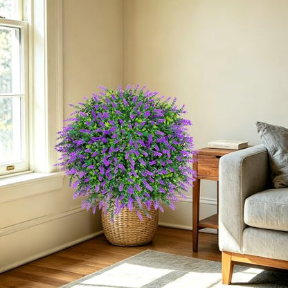 2 Pack UV Resistant Artificial Lavender Boxwood Plants Outdoor (2 Count)
