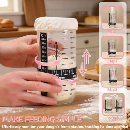 Pink Sourdough Starter Kit with Banneton Bread Proofing Basket and Jar (2 Count)