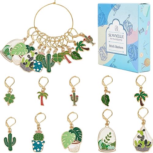 1 Box 20Pcs Stitch Markers Cute Lobster Clasp Charms Green Plants Cactus Crochet Stitch Marker Removable Knitting Stitch Markers Metal Crocheting Markers for Sewing Weaving Knit Threading (20 Count)