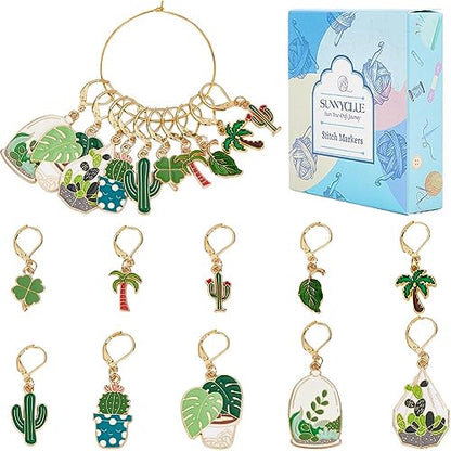 1 Box 20Pcs Stitch Markers Cute Lobster Clasp Charms Green Plants Cactus Crochet Stitch Marker Removable Knitting Stitch Markers Metal Crocheting Markers for Sewing Weaving Knit Threading (20 Count)