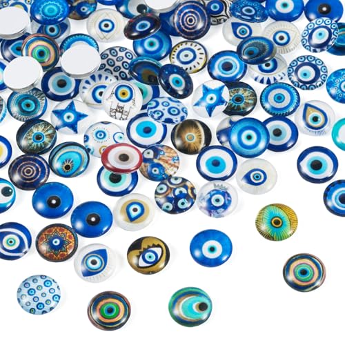 100Pcs 12mm Evil Eye Glass Cabochons for Jewelry Making (100 Count)