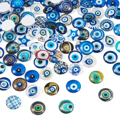 100Pcs 12mm Evil Eye Glass Cabochons for Jewelry Making (100 Count)