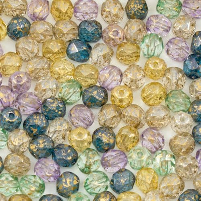 0.9 oz (25g) Mix of 100pcs 6mm Round Faceted Fire Polished Czech Glass Beads, Golden Shades (100 Count)