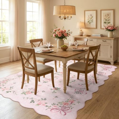 Pink Bow Floral Rug for Bedroom