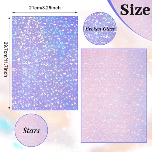 36 Sheets Holographic Sticker Paper A4 Vinyl Holographic Laminate Sheets Self Adhesive Waterproof Transparent Film (36 Count)