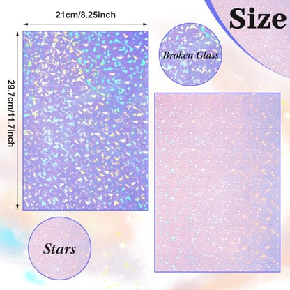 36 Sheets Holographic Sticker Paper A4 Vinyl Holographic Laminate Sheets Self Adhesive Waterproof Transparent Film (36 Count)