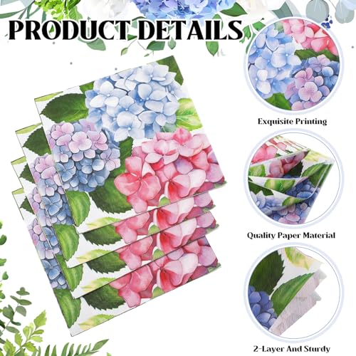 60 Pcs Hydrangea Cocktail Paper Napkins 6.5 x 6.5 Inches