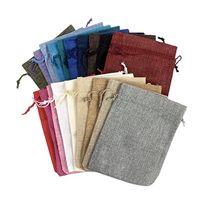 Gift Bags Pack of 20 Burlap Drawstring Linen Jewelry Pouches