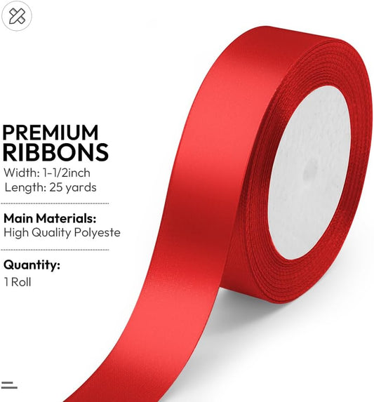 KMER LIFE 1 Inches x 25 Yards Red Satin Ribbon Solid Fabric Ribbons for Crafts, Wedding Decor, DIY Hair Accessories, Sewing, Gift Package Wrapping, Valentine's Day Bouquet and More - Crafty Corner