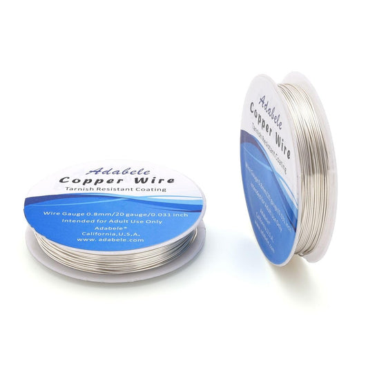 Adabele 131 Feet Premium Tarnish Resistant Round Jewelry Wire Copper Beading Wire Spool Bulk (0.8mm/20 Gauge) Sterling Silver Plated for DIY Craft Jewelry Making BF285-8