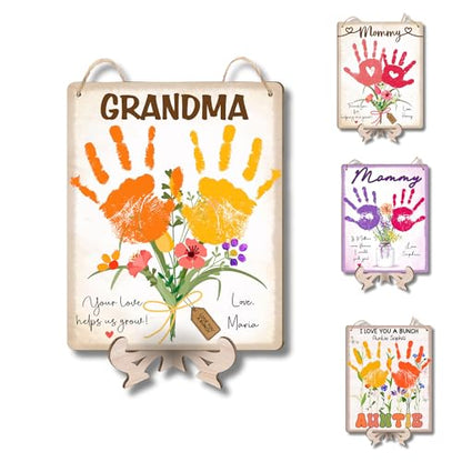 Custom DIY Baby Handprint Flowers Wooden Hanging Sign