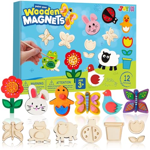 12 Wooden Magnet Creativity Arts & Crafts Painting Kit for Kids (12 Count)
