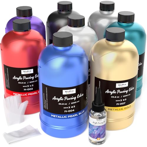 8 Colors 33.8 oz Large Bulk Metallic Acrylic Pouring Paint Kit (272.4 Fl Oz)
