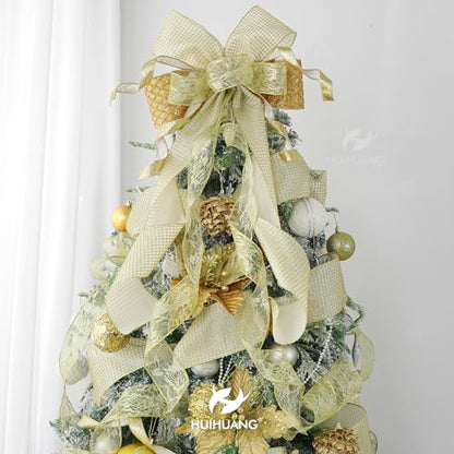 Gold Square Mesh Wired Christmas Ribbon 4 inch x 10 Yards (30 Foot)