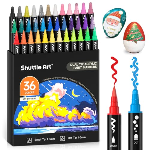 36 Colors Brush & Dot Tip Acrylic Paint Markers (36 Count)
