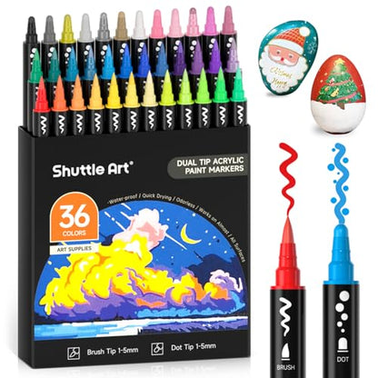 36 Colors Brush & Dot Tip Acrylic Paint Markers (36 Count)