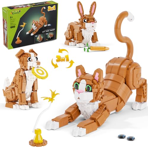 3-in-1 Orange Cat Building Set, Build a Cat, Dog or Rabbit (909 Count)