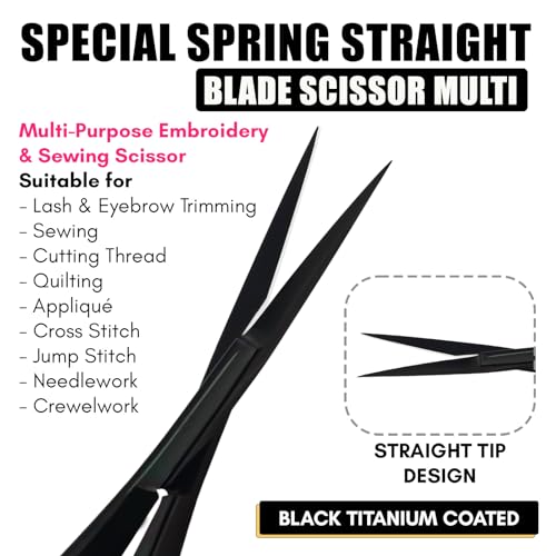 Cross Edge Spring Scissors 5 Inch straight Stainless Steel Precision Eyebrow & Eyelash Shaping & Trimming Scissor