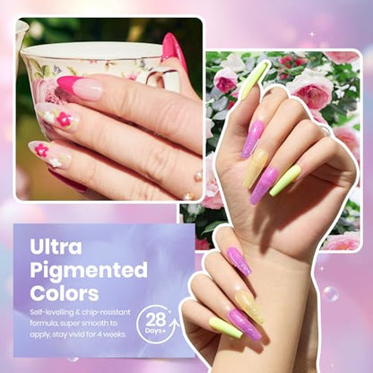 Set 39Pcs Neon Gel Nail Polish Pink Red Blue Purple Shade with Base Top Coat (6.75 Fl Oz)