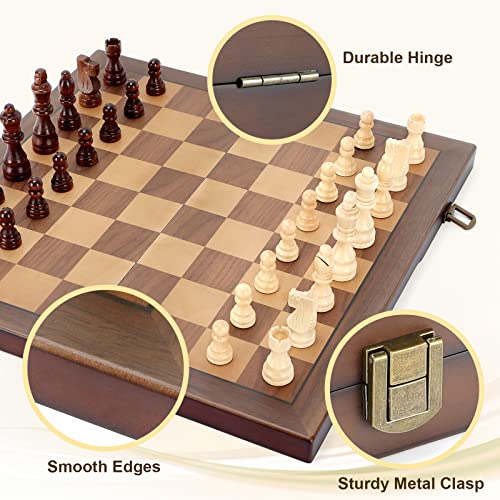 Magnetic Wooden Chess Set for Adults Kids 12'' Chess Board with Handmade Pieces