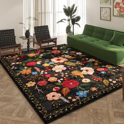 Area Rugs 8x10 Rug for Living Room Clearance Washable Boho Area Rug Non Slip Floral Vintage Low Pile Large Rug for Living Room