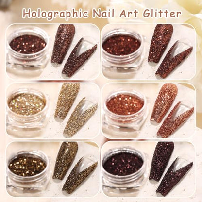 6 Colors Holographic Nail Art Glitter