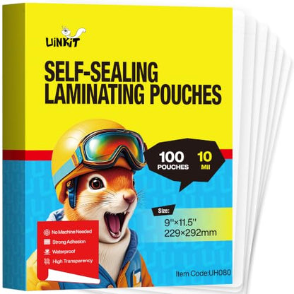 10mil Self Sealing Laminating Pouches 8.5 x 11" (100 Count)
