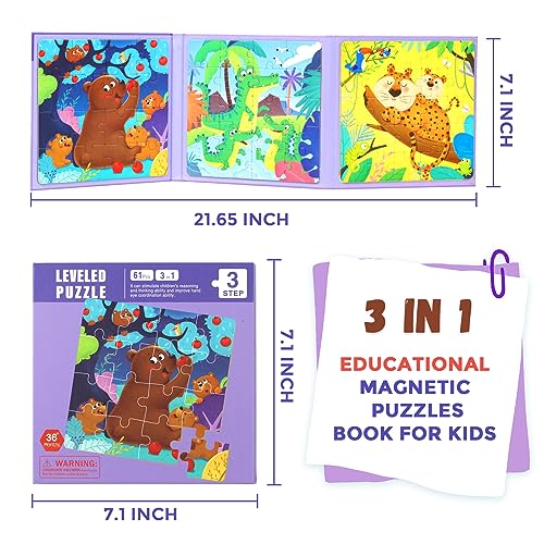 3 in 1 Toddlers Animal Magnetic Jigsaw Puzzle (3 Count)