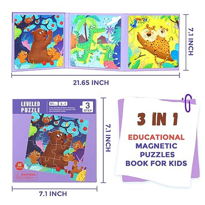 3 in 1 Toddlers Animal Magnetic Jigsaw Puzzle (3 Count)