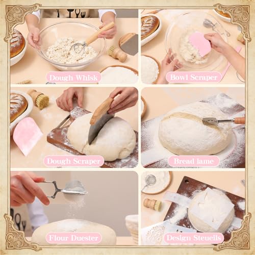 Pink Sourdough Starter Kit with Banneton Bread Proofing Basket and Jar (2 Count)
